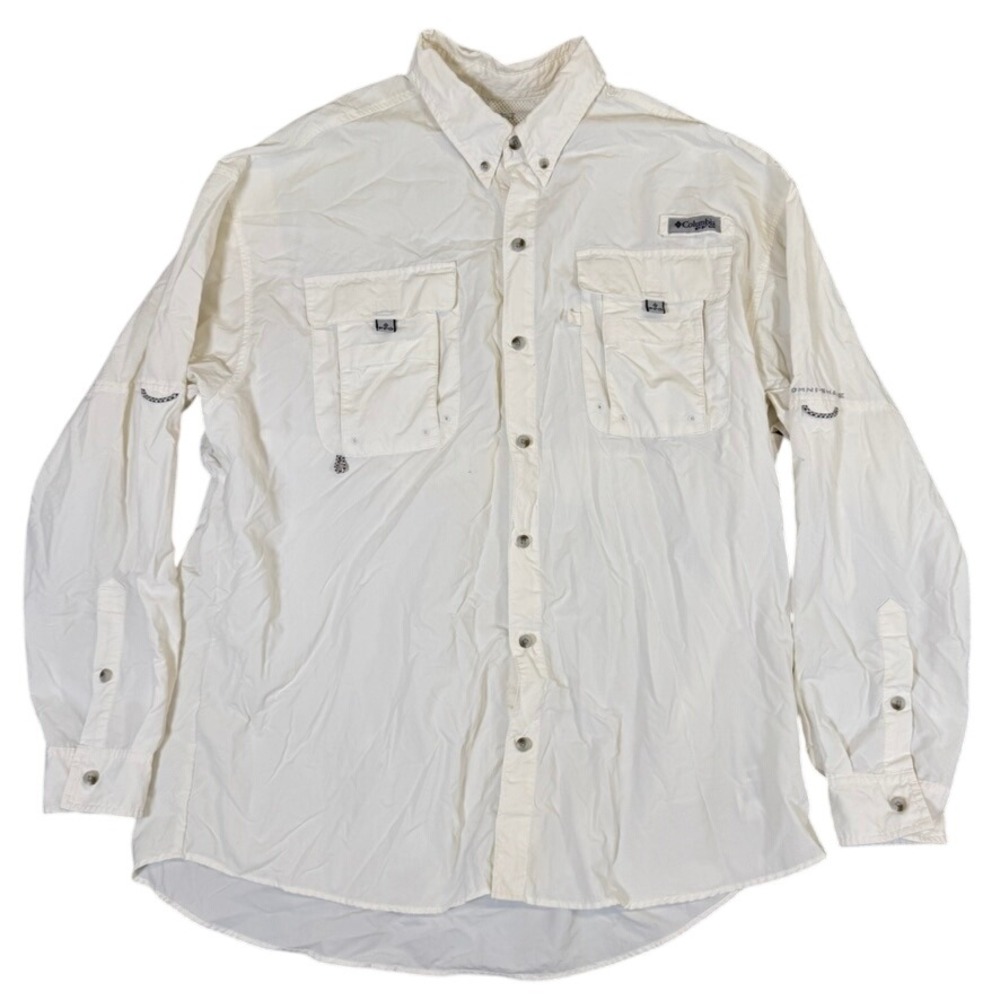 Columbia PFG Bahama II Long Sleeve Fishing Shirt White XL Omni-Shade UPF 30